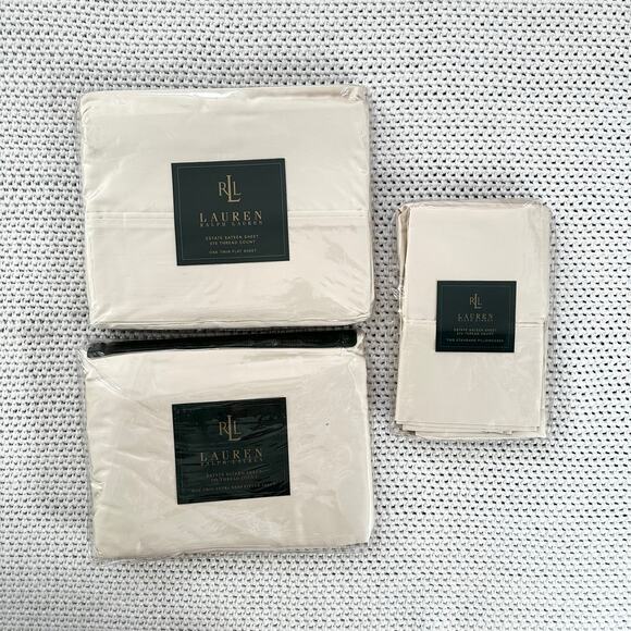 Lauren Ralph Lauren Vintage Estate Sateen Sheet Beige Sand Dune Twin Sheet Set - Picture 2 of 9